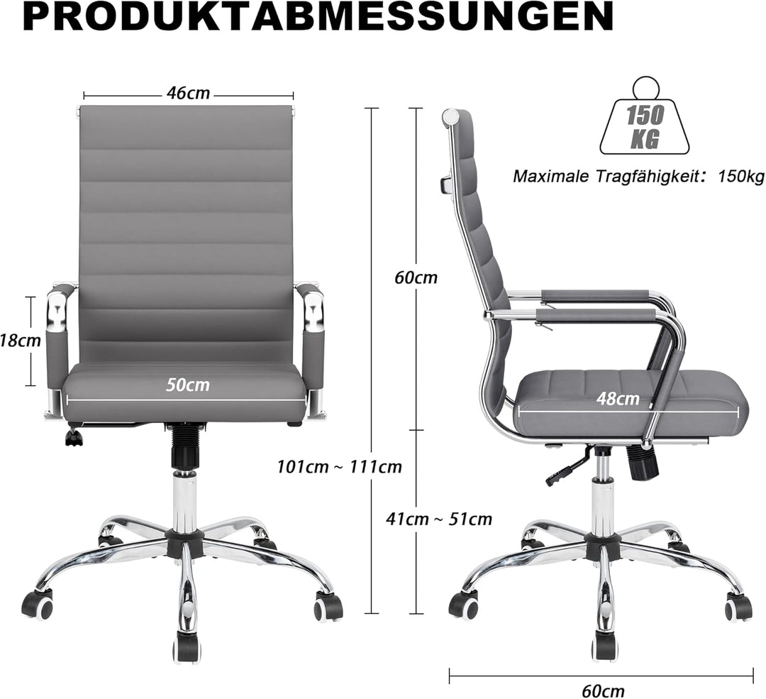 UEV Bürostuhl Ergonomisch Wippfunktion bis 150 kg belastbar Schreibtischstuhl mit Armlehne Drehstuhl