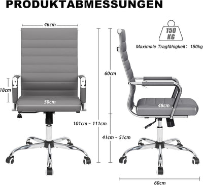 UEV Bürostuhl Ergonomisch Wippfunktion bis 150 kg belastbar Schreibtischstuhl mit Armlehne Drehstuhl