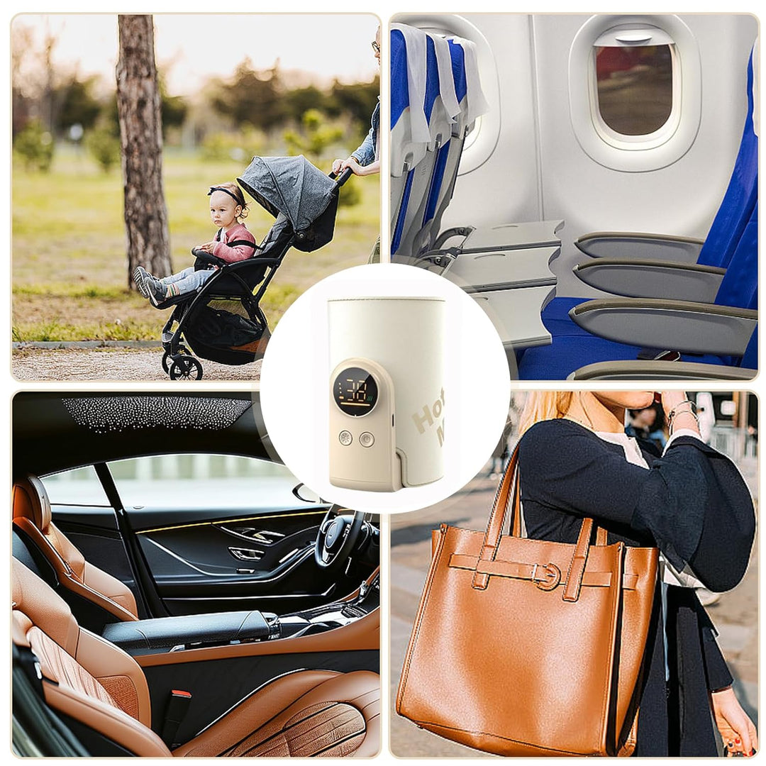 Flaschenwärmer Baby Unterweg 6 Einstellbare Temperatur 38-50℃, Tragbarer Fläschchenwärmer Baby mit L