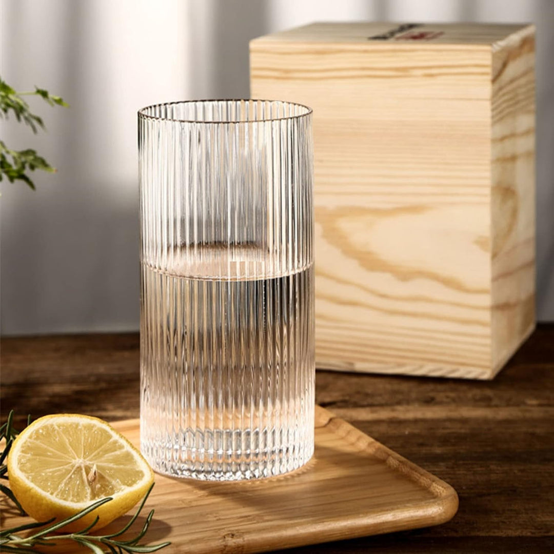 INSETLAN 280ml Geriffelte Longdrinkgläser mit Glasstrohhalm | Ideal für Whisky, Bier, Säfte | Spülma