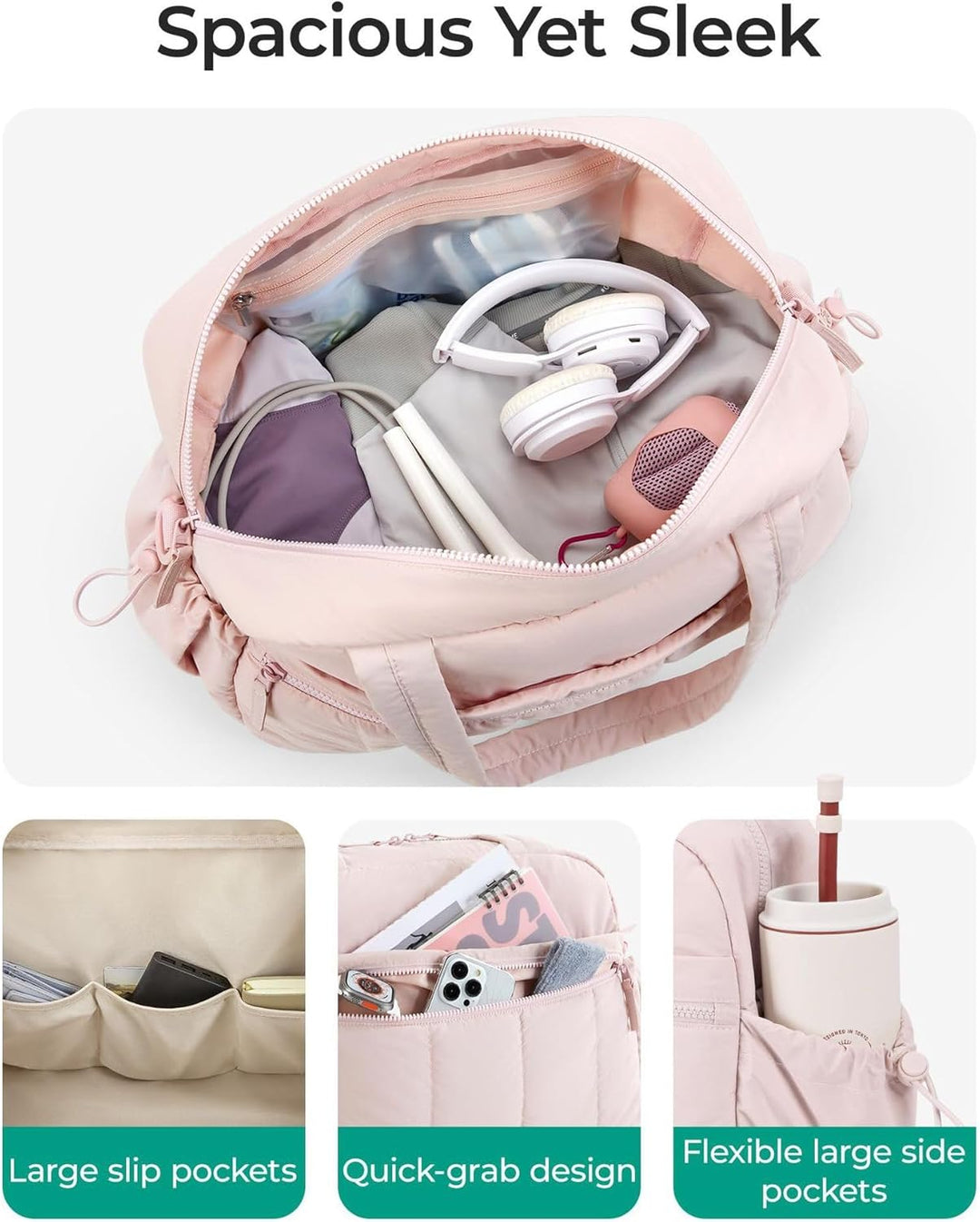 Puffer Reisetasche Damen, Sporttasche Gym Travel Bag, Handgepäck Tasche Weekender mit PVC nasse Tasc
