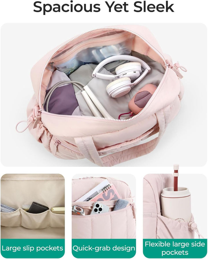 Puffer Reisetasche Damen, Sporttasche Gym Travel Bag, Handgepäck Tasche Weekender mit PVC nasse Tasc