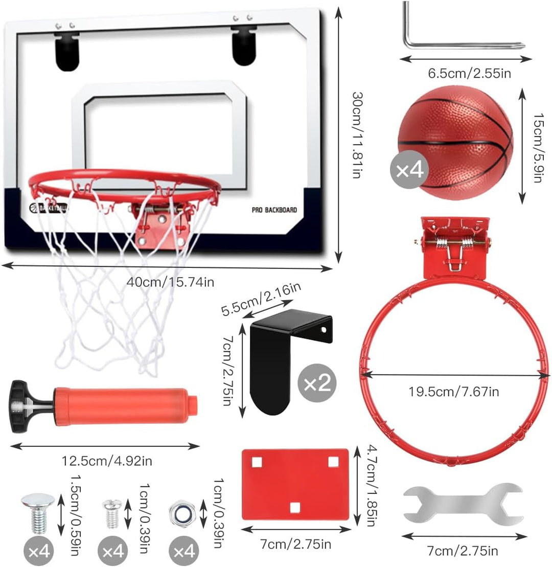 Mini Basketballkorb Indoor Kinder, 40x30cm Basketballkorb Zimmer mit 4 Ball Pumpe, Basketballkorbs t