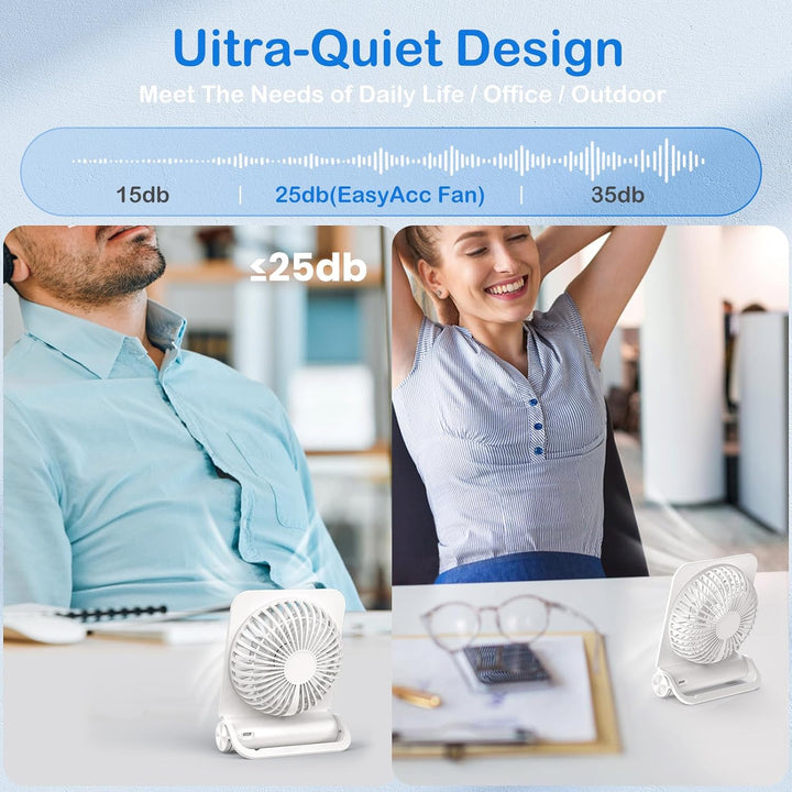 EasyAcc Tischventilator Sehr Leise, Tischventilator Batterie Tragbarer USB Ventilator 4000 Akku 4 Ge