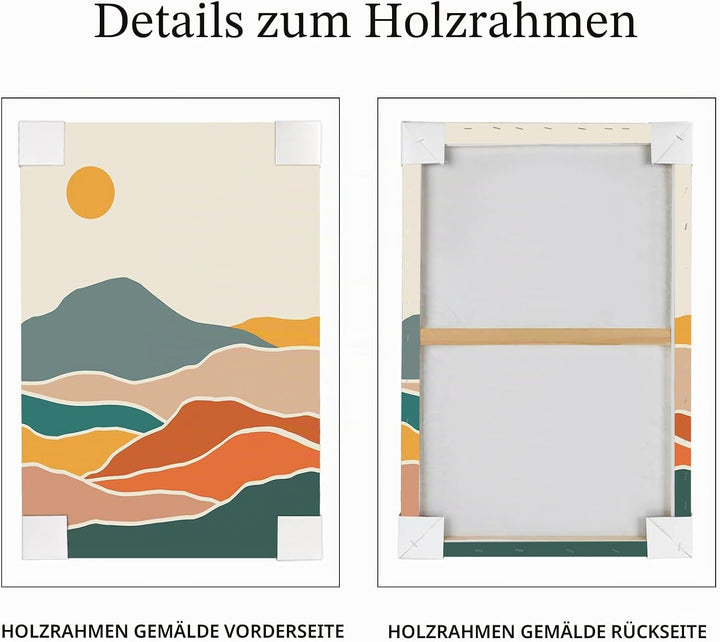 6Pcs Leinwand Bilder Set Mit Rahmen Boho Beige Geometrische Linien Bild auf Leinwand Bohemian Bunte