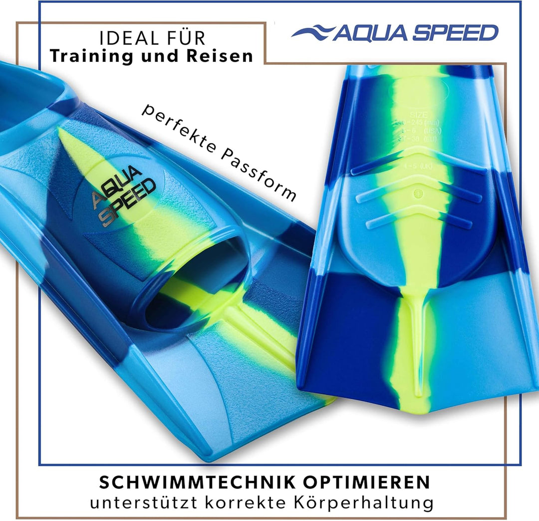 Aqua Speed Kurze Schwimmflossen für Erwachsene und Kinder I HIGH TECH | weiche Trainingsflossen I le