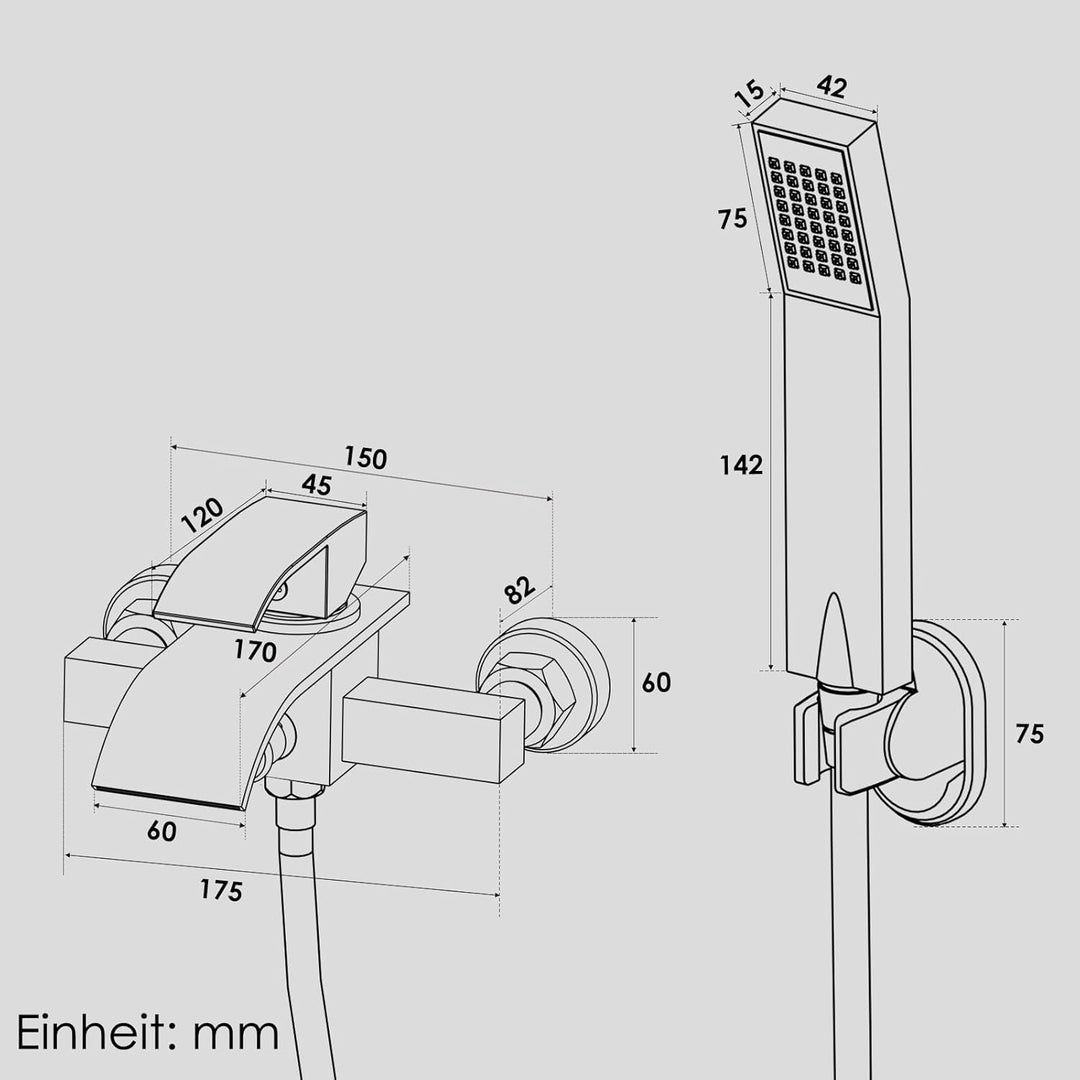 ROVOGO Badewannenarmatur Wasserfall mit Handbrause, Aufputz Einhandmischer Wannenarmatur mit Messing