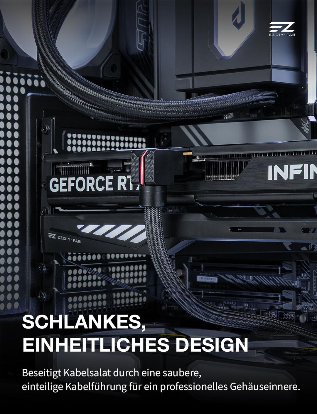 EZDIY-FAB UNIFAS ARGB 8-Pin PCIe-GPU-Verlängerungskabel, 16AWG, 90-Grad-Rechtwinkelstecker, 5V 3-Pin