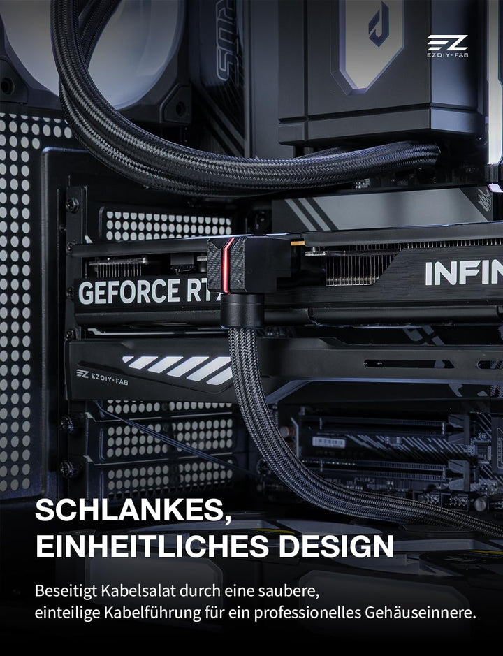 EZDIY-FAB UNIFAS ARGB 8-Pin PCIe-GPU-Verlängerungskabel, 16AWG, 90-Grad-Rechtwinkelstecker, 5V 3-Pin