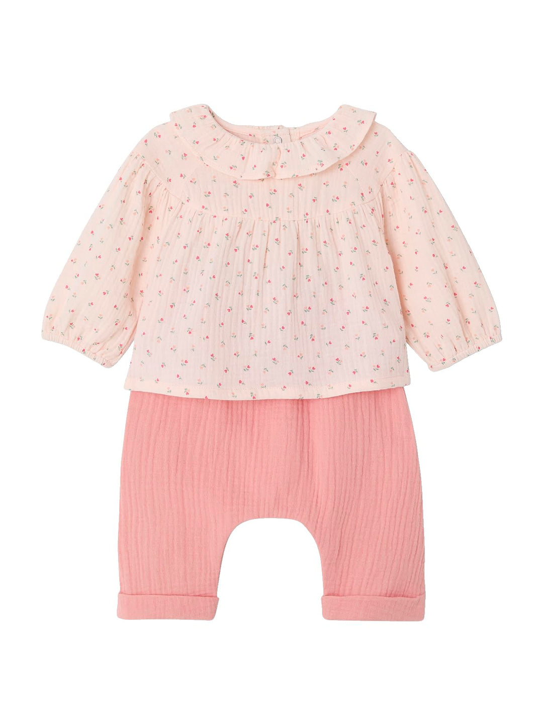 Vertbaudet Baby-Set mit Volants: Bluse & Haremshose, Musselin ROSE 80, ROSE 80