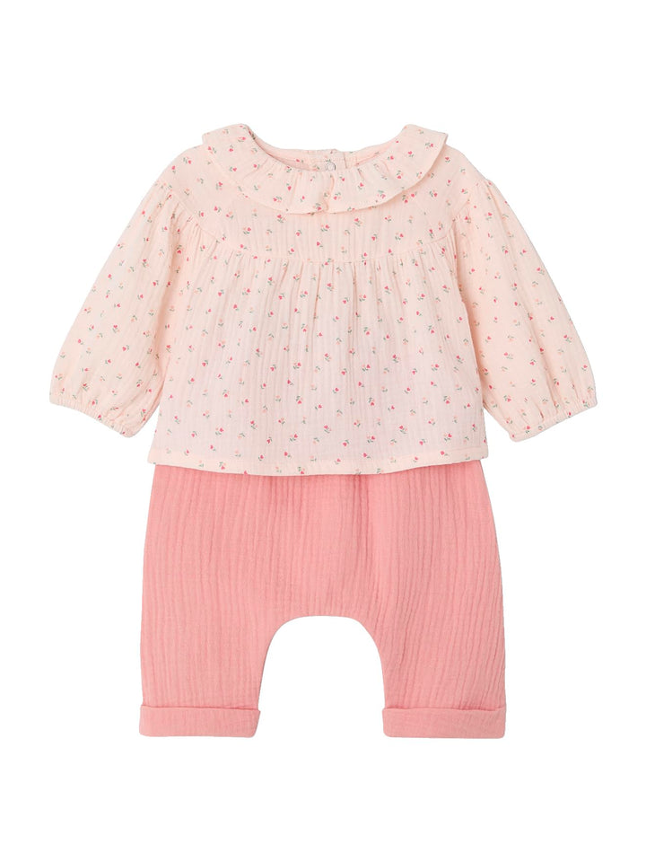 Vertbaudet Baby-Set mit Volants: Bluse & Haremshose, Musselin ROSE 80, ROSE 80