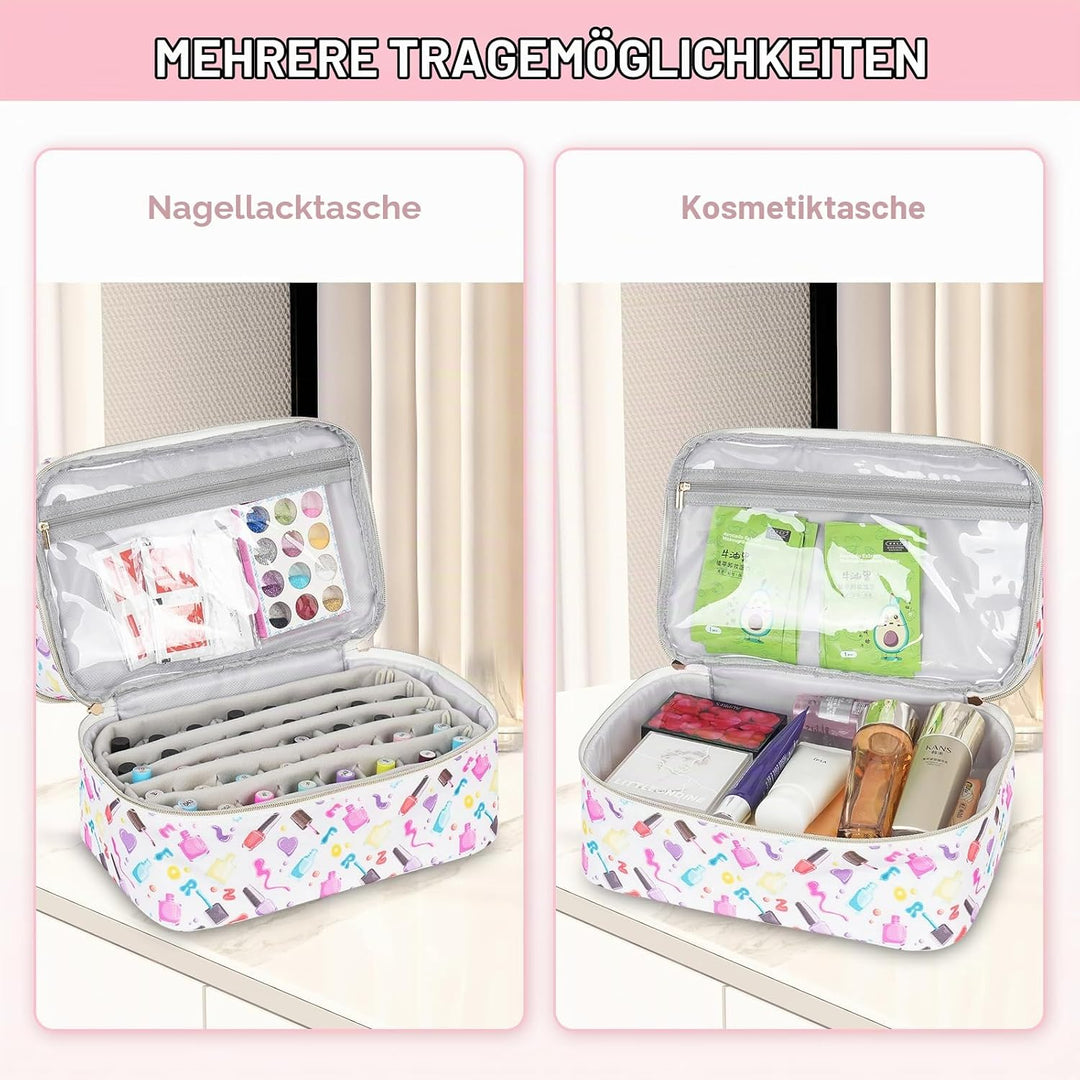 Nagellack Aufbewahrung Tasche,Doppelschichtige Nagellack Organizer für 40 Flaschen(15 ml-0.5 FL.oz)
