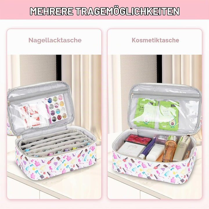 Nagellack Aufbewahrung Tasche,Doppelschichtige Nagellack Organizer für 40 Flaschen(15 ml-0.5 FL.oz)