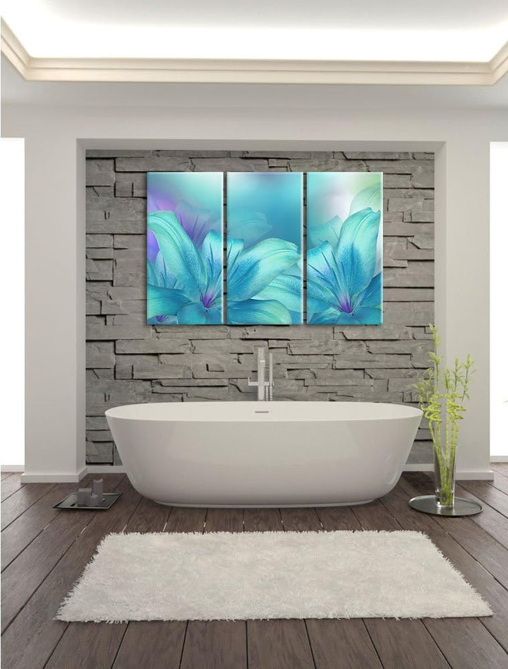 Pixxprint türkise Lilien als Leinwandbild | Grösse: 3 Teilig (120x80) | Wandbild| Kunstdruck | ferti