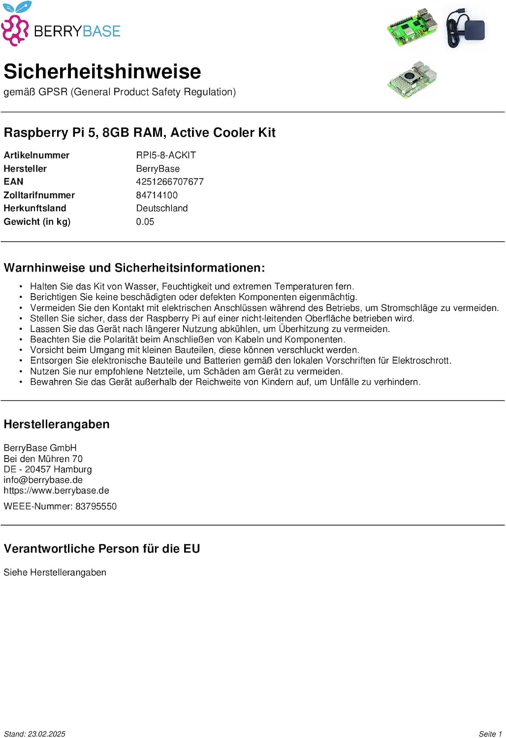Raspberry Pi 5 mit 8GB RAM, Active Cooler Kit inklusive offizielles Netzteil, Dual 4K HDMI, Gigabit