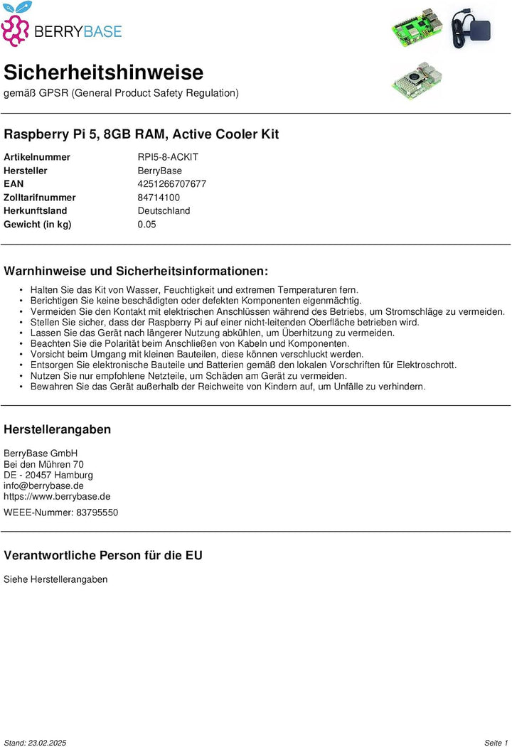 Raspberry Pi 5 mit 8GB RAM, Active Cooler Kit inklusive offizielles Netzteil, Dual 4K HDMI, Gigabit