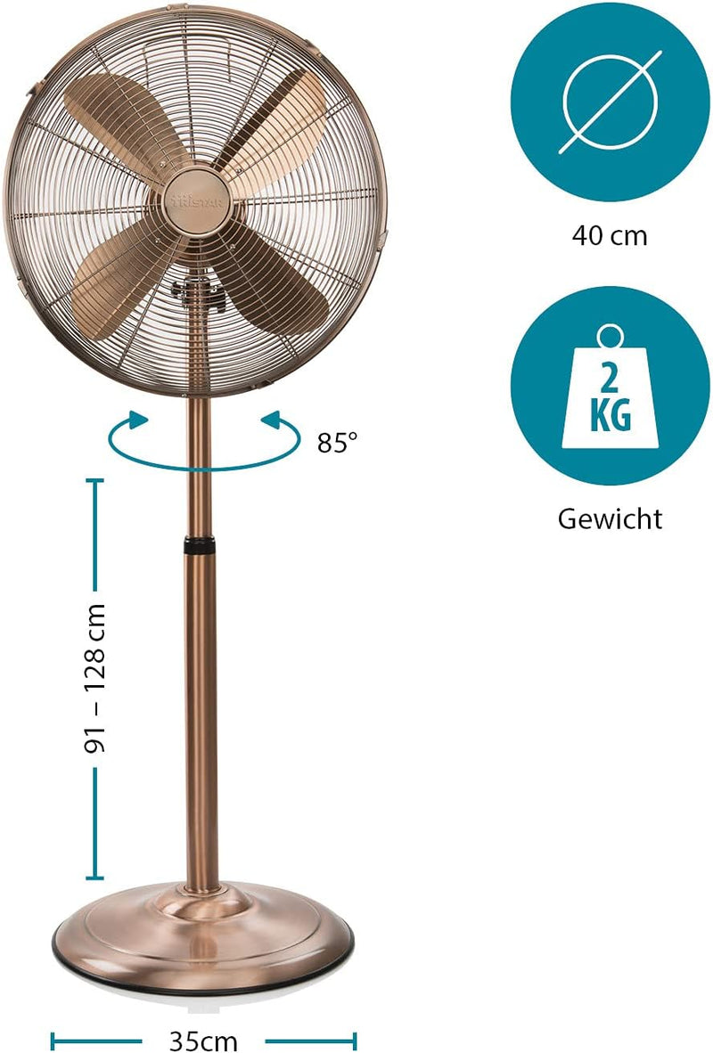 Tristar VE-5971 Standventilator – 40 cm Durchmesser – 3 Geschwindigkeiten – 50 W – Höhenverstellbar