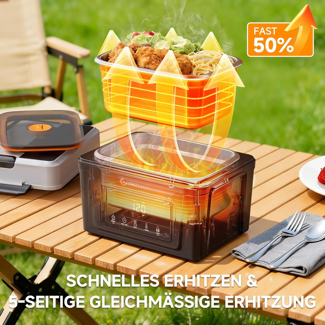 AMZCHEF Elektrische Lunchbox mit 18000 mAh Akku - Tragbare 1.5L Beheizbare Lunchbox mit 5-seitiger E