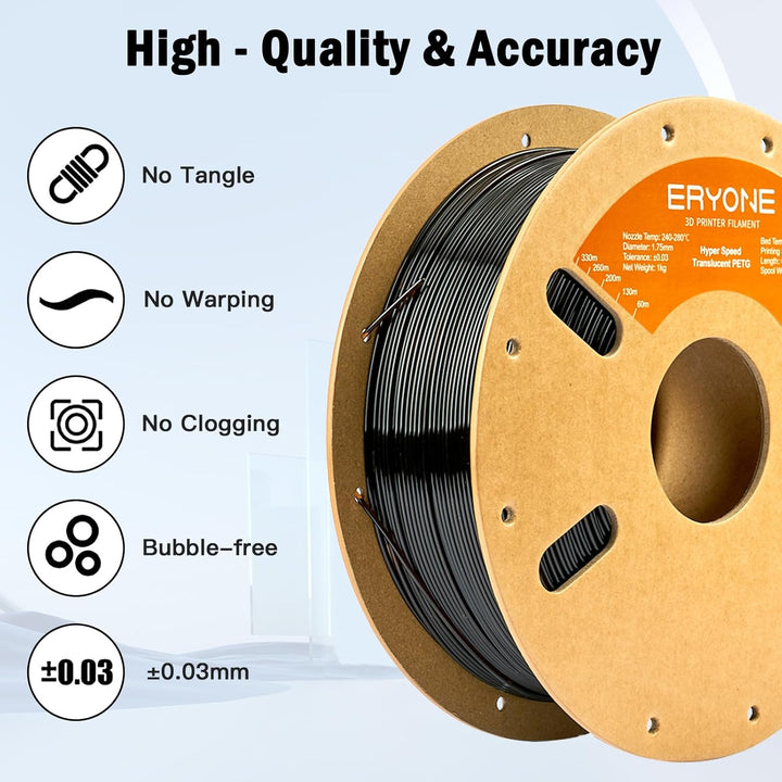 ERYONE High Speed Translucent PETG Filament 1.75mm +/- 0.03mm, 3D Drucker Filament, 30-500mm/s Hyper