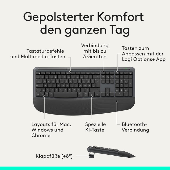 Logitech Signature Comfort Plus Combo MK880, kabelloses Tastatur-Maus-Set, komfortable Tastatur in S
