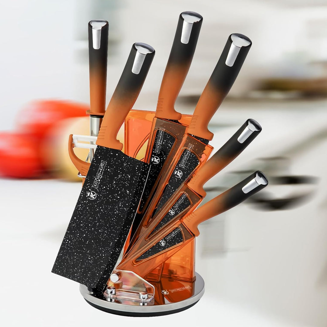 Küchenmesserset, 8PCS Edelstahl Messerblock Set mit 360 Grad drehbarem Acrylständer, Ultra scharfes