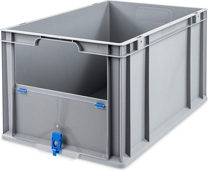 aidB Eurobox NextGen Insight Cover blau, 600x400x320 mm, Cover hoch, robuste Regalbox mit Entnahmeöf