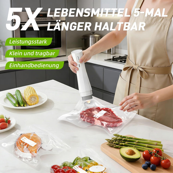 Ombrex Mini Vakuumiergerät – Tragbarer Vacuum Sealer mit USB-Aufladung, 30 Wiederverwendbare Vakuumb