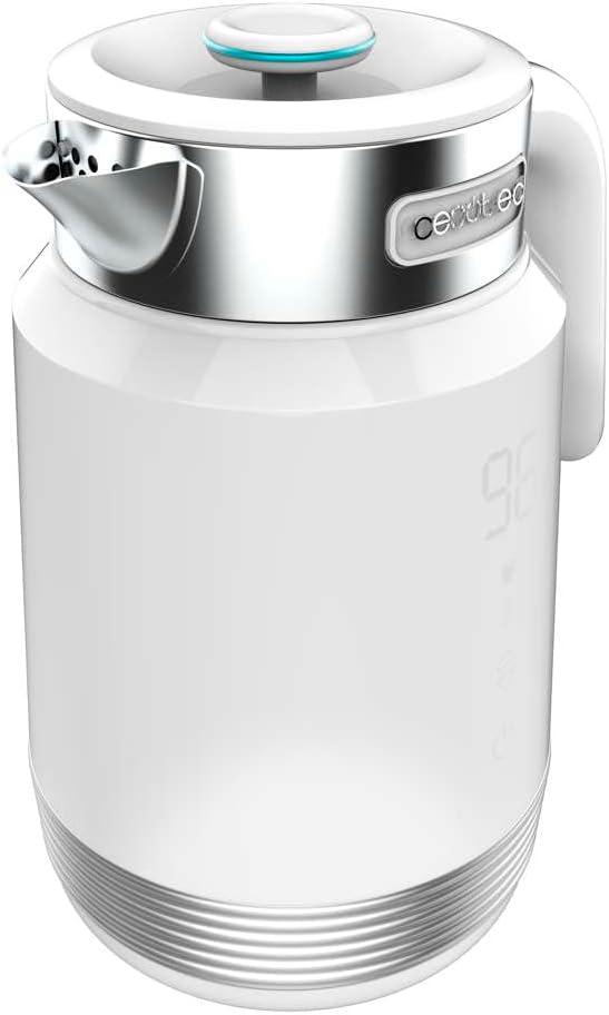 Cecotec Elektrischer Wasserkocher ThermoSense 600 Touch White, 1,7 l, 2200 W, BPA-frei, Edelstahl un