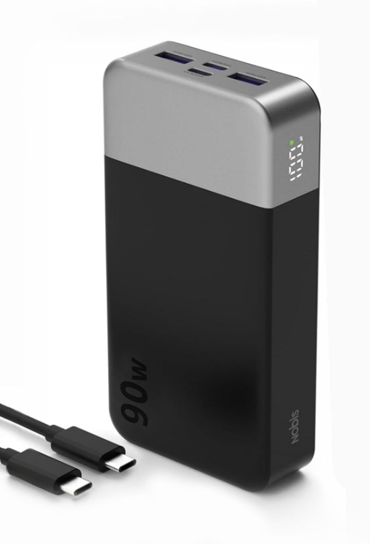 NOBIS 90W 20.000 mAh Powerbank, Tragbarer Laptop-Ladegerät mit 4 Anschlüssen, PD Schnellladung, Digi