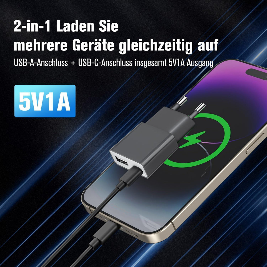5W USB-Ladegerät ultradünner universeller Ladeadapter (5V 1A) – 2 Ports: USB-C + A (30er Pack) für i