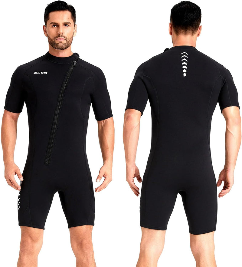 ZCCO Herren Shorty Neoprenanzuge 3 mm Neopren Damen Frontreissverschluss Tauchanzug zum Tauchen Schw