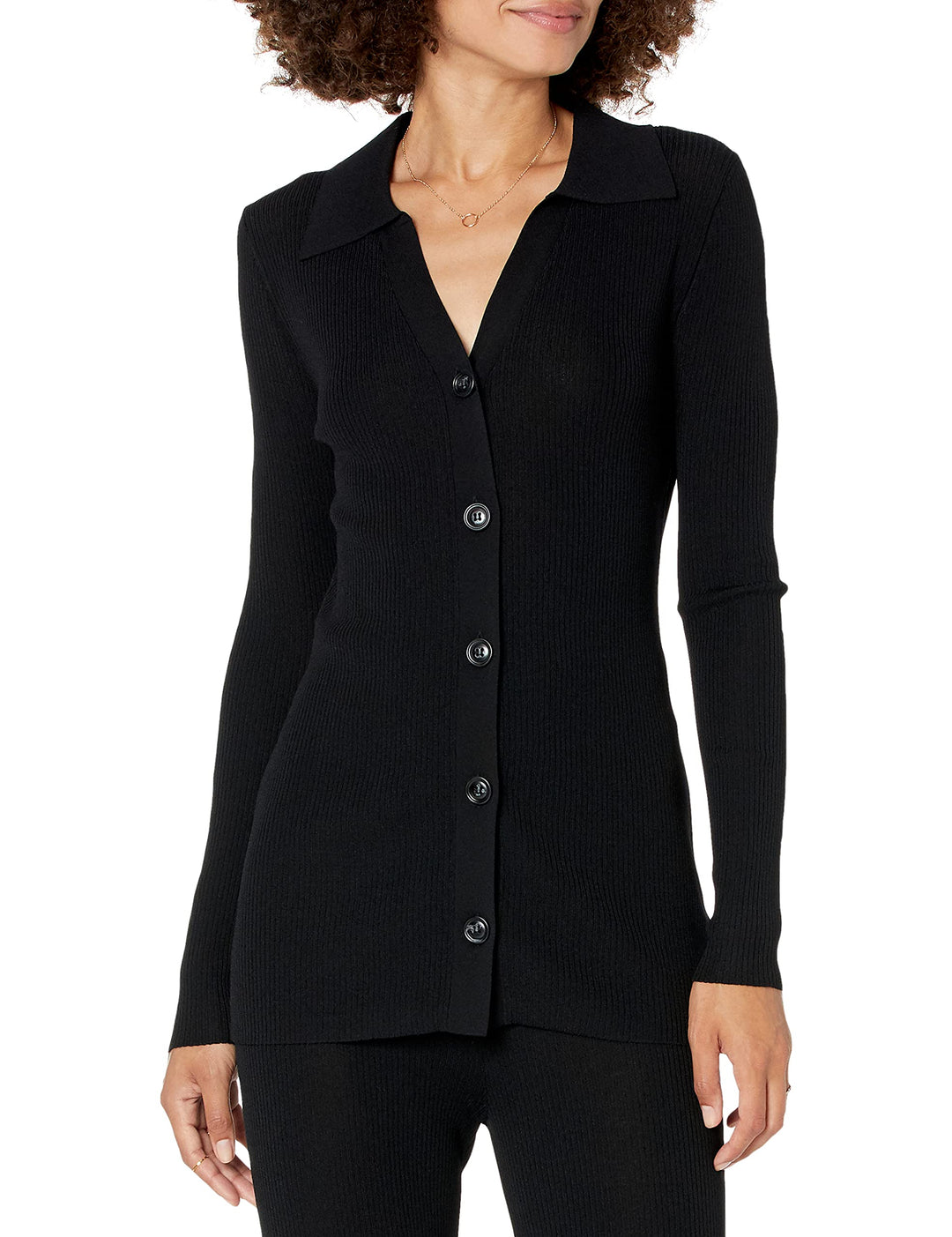 The Drop Constance Ripp-Pullover mit Knopfleiste für Damen XS Schwarz, XS Schwarz