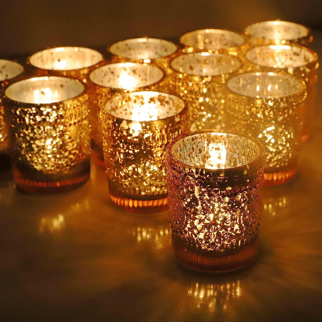 Vohocandle Teelichthalter Gold, 12er-Set Kerzenhalter Glas, Grosspackung für den Tischaufsatz bei Ho