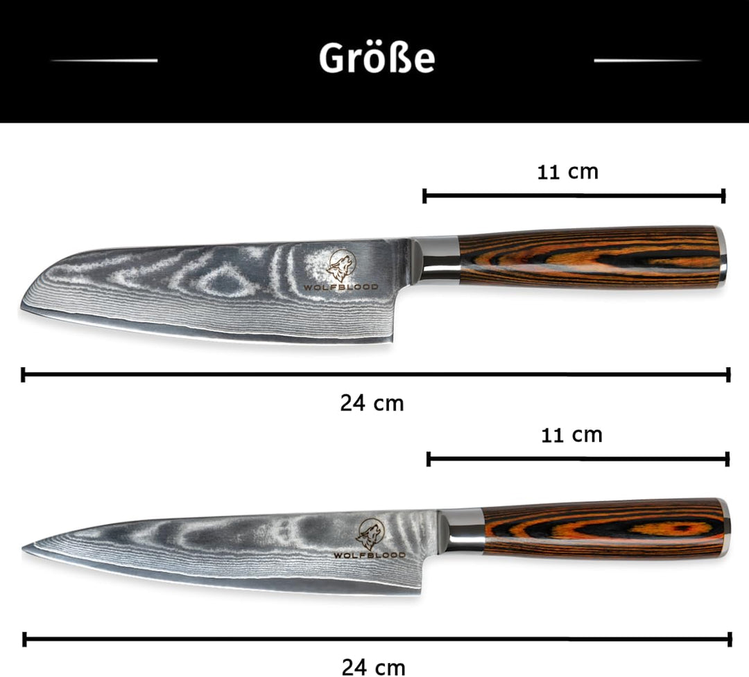 Wolfblood Damastmesser-Set 2er (24cm) Profi-Damast-Küchenmesser Set aus 67 Lagen Damaststahl I Küche