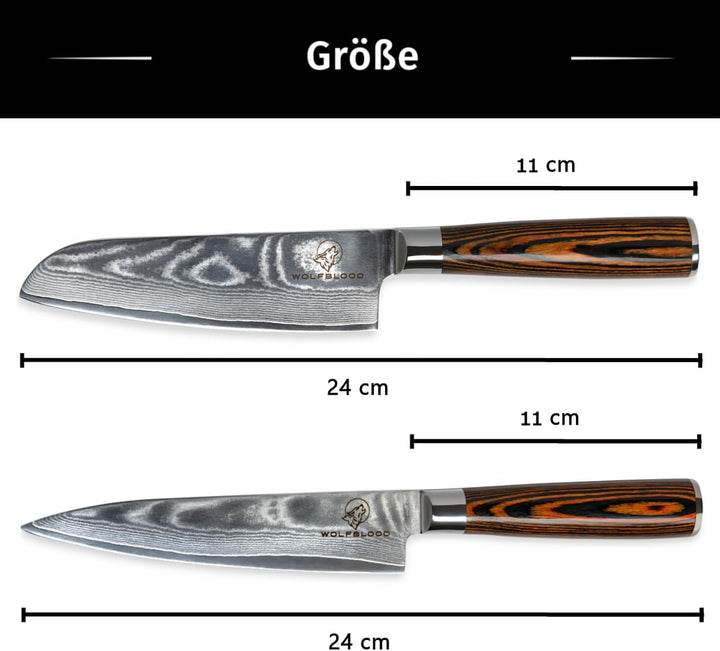 Wolfblood Damastmesser-Set 2er (24cm) Profi-Damast-Küchenmesser Set aus 67 Lagen Damaststahl I Küche