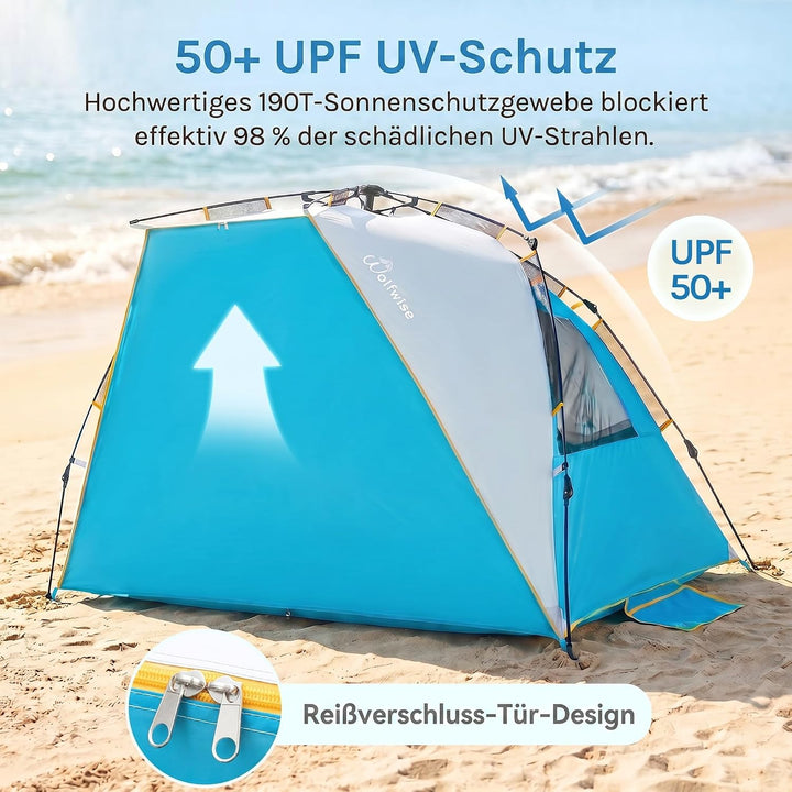 Wolfwise Strandmuschel mit Schnellaufbau für 6-7 Personen – UV-Schutz 50+, Wasserabweisend, Privater