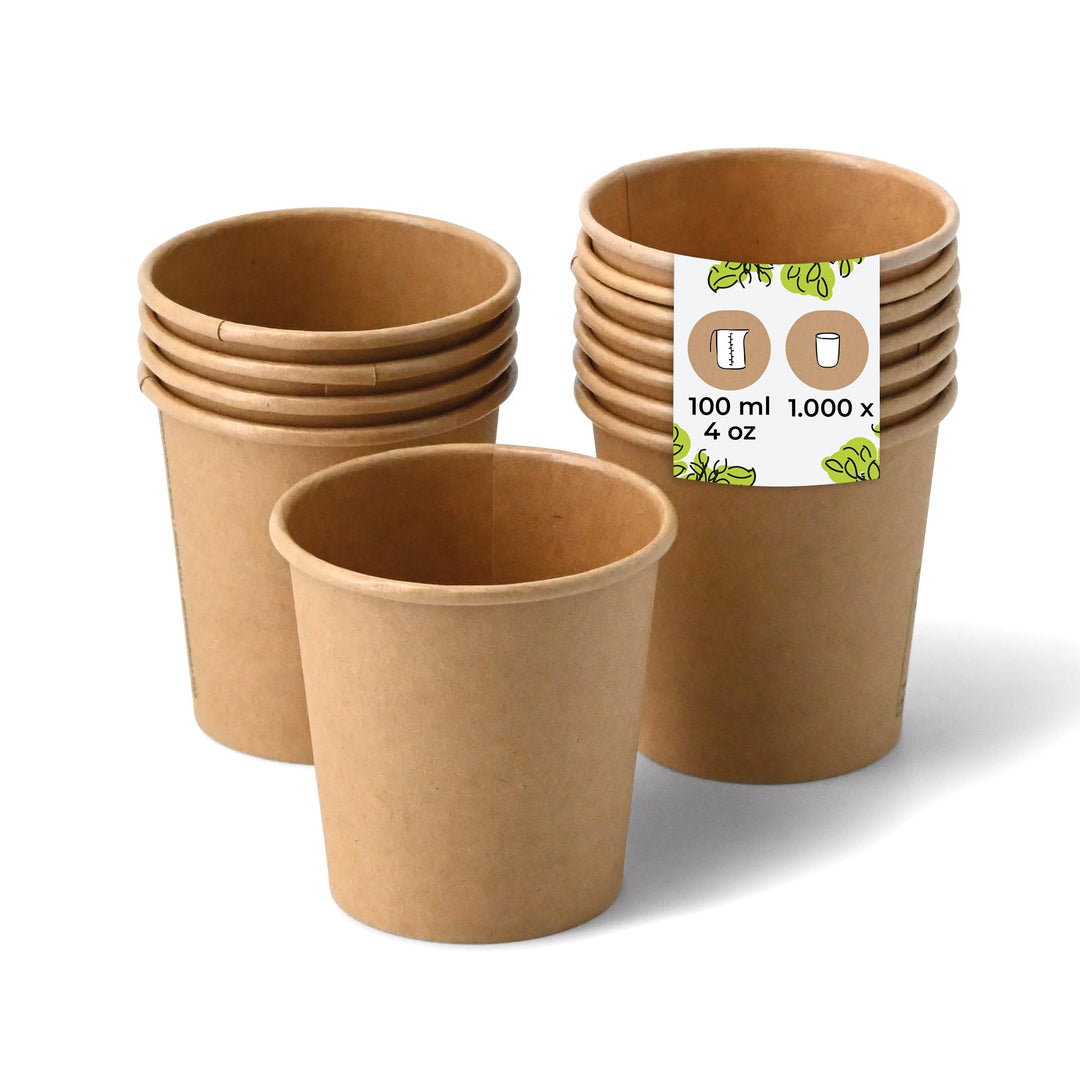 BIOZOYG 1000 Stück 100 ml / 4 oz braune Pappbecher Ø 62 mm | umweltfreundlich, recycelbar &amp; ungeblei