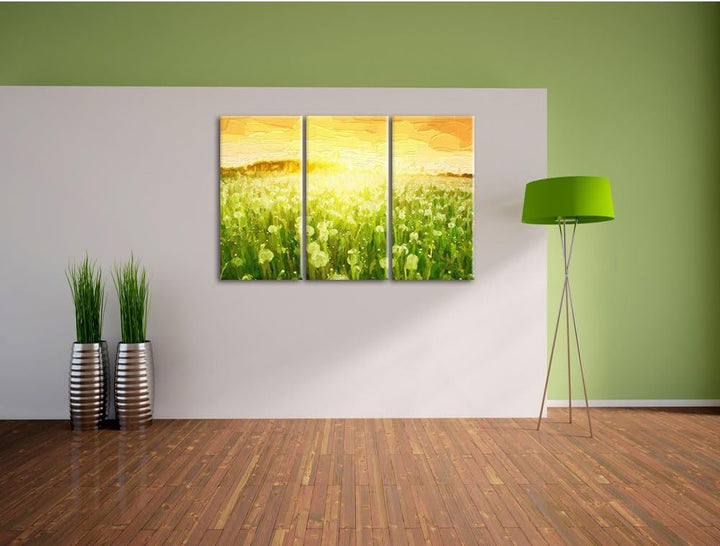 Pixxprint Pusteblumen Sonnenuntergang als Leinwandbild/Grösse: 3 Teilig (120x80 cm) cm/Wandbild/Kuns