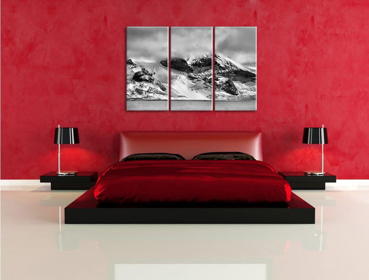 Pixxprint schneebedecktes Gebirge als Leinwandbild/Grösse: 3 Teilig (120x80) cm/Wandbild/Kunstdruck/