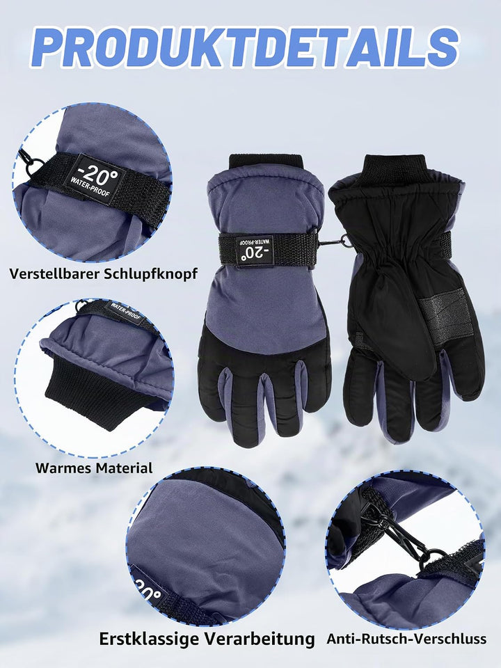 Bencailor 6 Paar Kinder Winter Handschuhe wasserdichte Kinder Ski Handschuhe Winddichte Warme Schnee