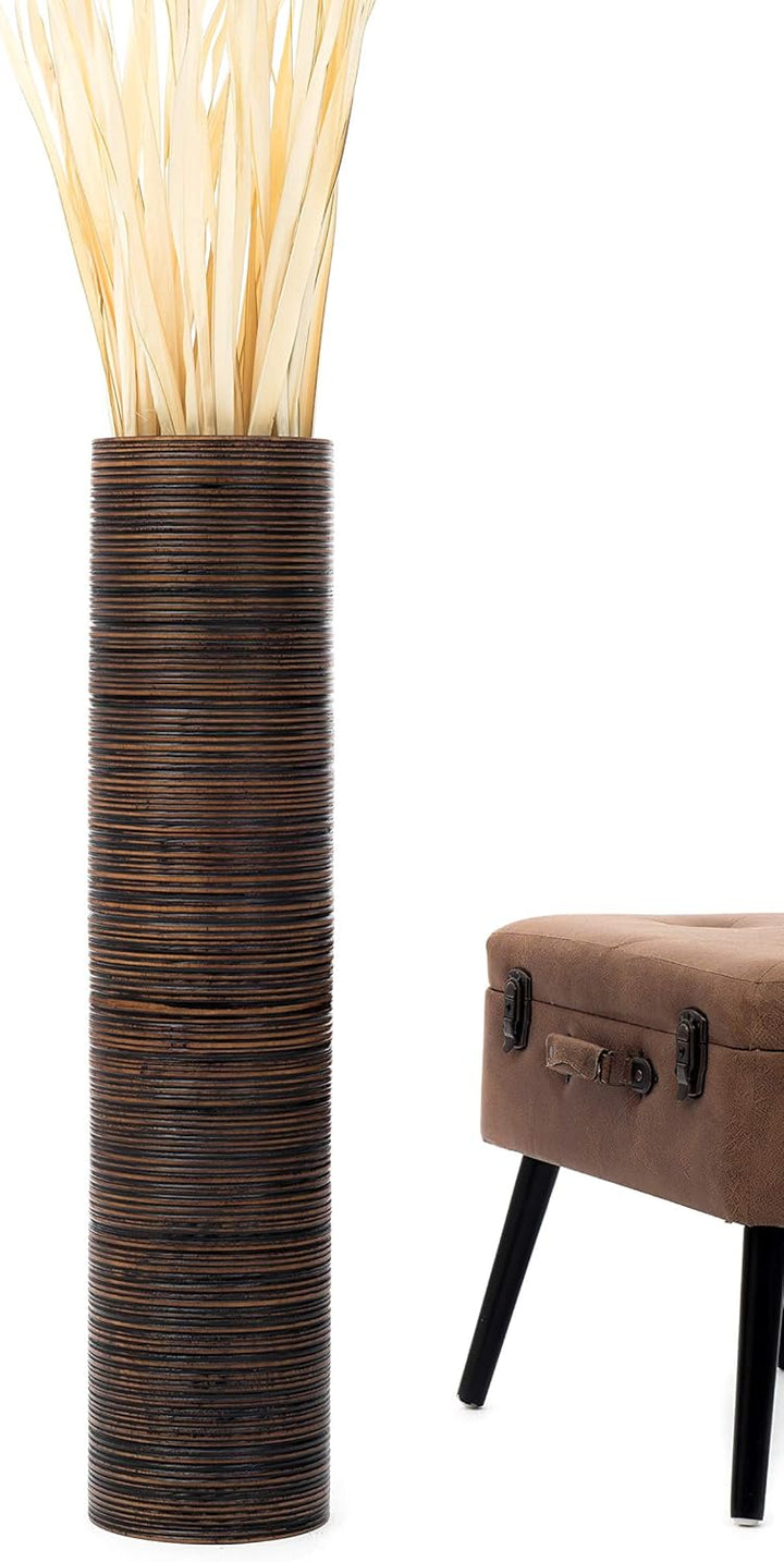 Leewadee Grosse Bodenvase für Dekozweige hohe Standvase Design Holzvase, Holz, 90 cm, Braun 90 cm Br