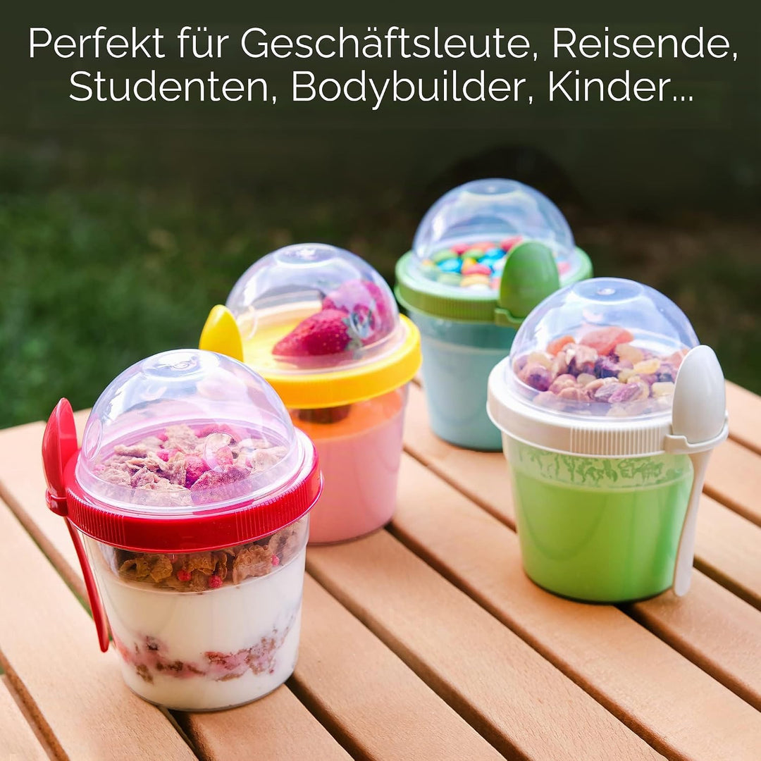 CRYSTALIA Joghurt Becher to Go mit Deckel Set 4 500ml 100% BPA FREI Müslibecher to Go, Porridge To G