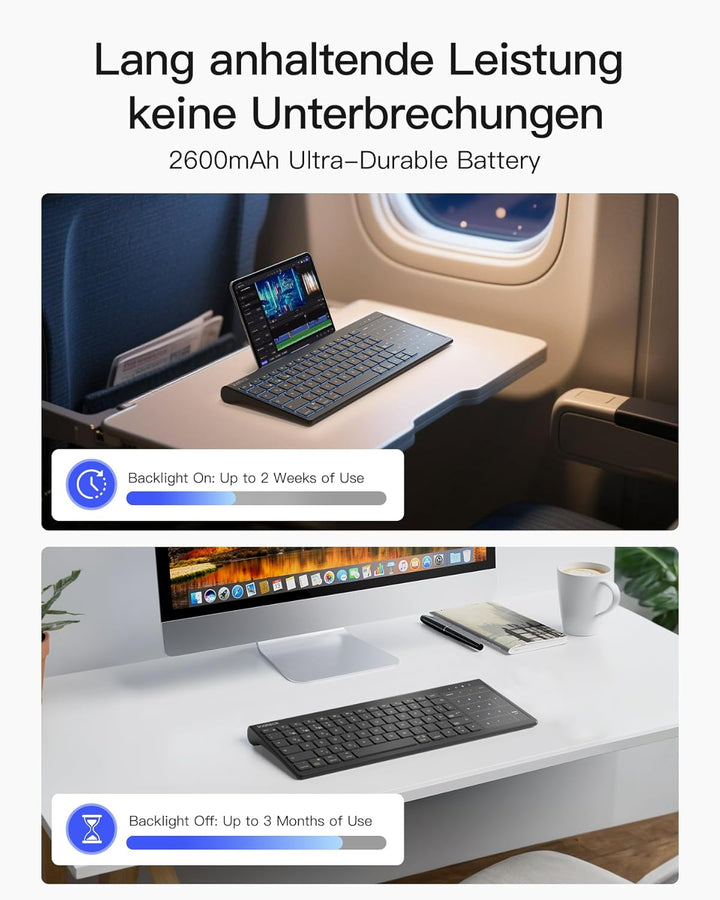 Inateck Tablet Tastatur, 2-IN-1 Ziffernblock&TouchpadVersteckter Ständer, 3 BT-Kanäle, 7-Farben Hint