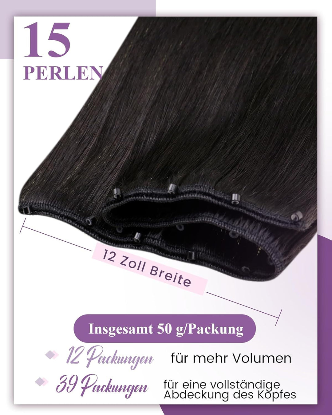 LaaVoo Remy Micro Weft Haarverlängerung Echthaar Schwarz 50cm Micro Bead Extensions Echthaar Unsicht
