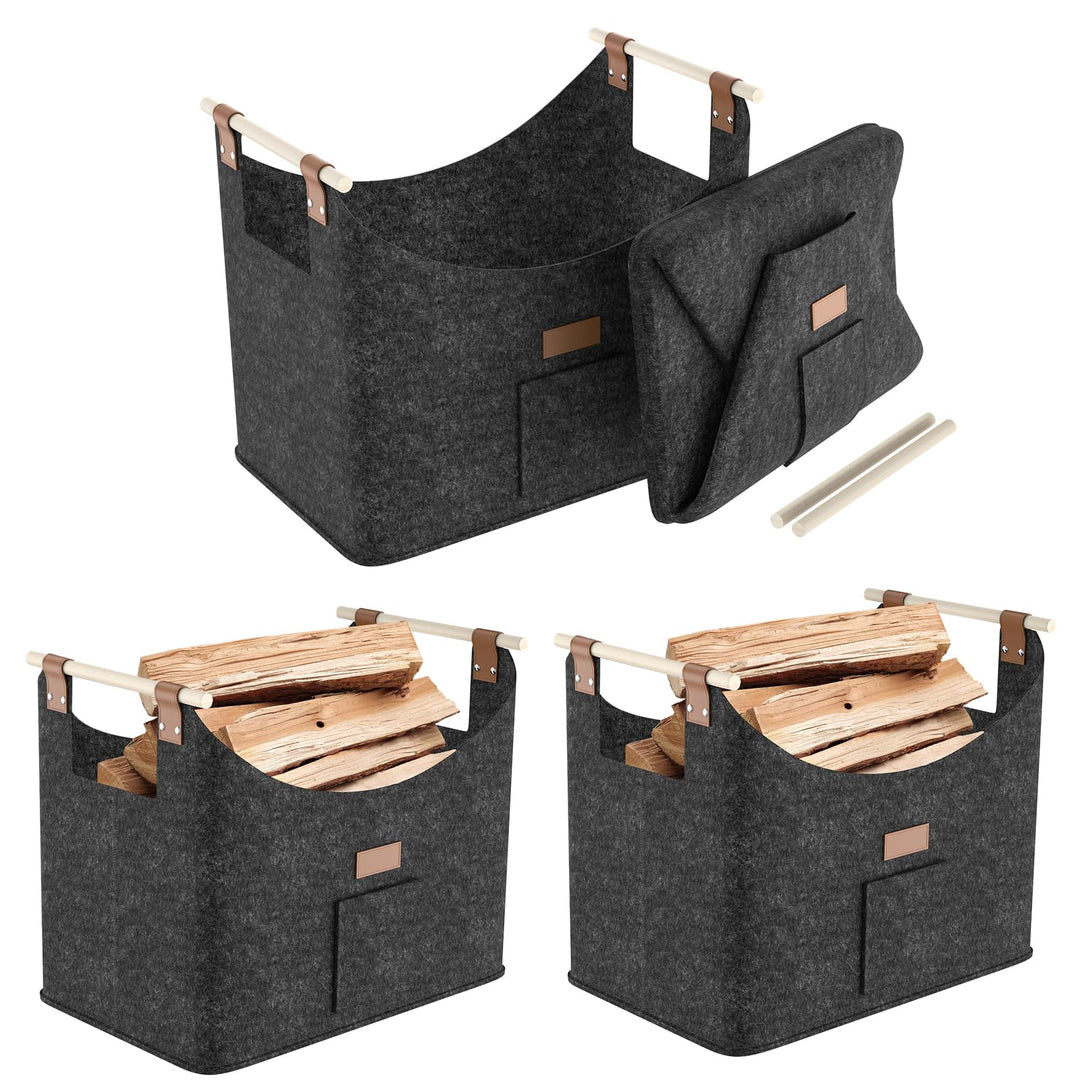 Aufun 4x Holzkorb für Kaminholz, XXL Faltbarer Brennholzkorb Filzkorb extra dicker Filz und verstärk