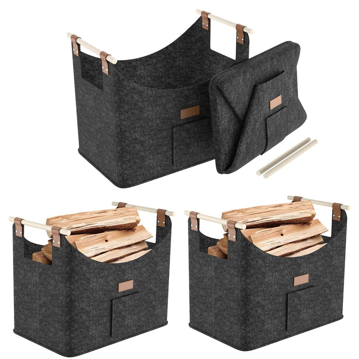 Aufun 4x Holzkorb für Kaminholz, XXL Faltbarer Brennholzkorb Filzkorb extra dicker Filz und verstärk