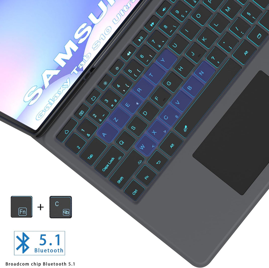 für Samsung Galaxy Tab S10 Ultra/S9 Ultra/S8 Ultra 14,6 Zoll Tastatur Hülle - 7 Farbige Beleuchtete