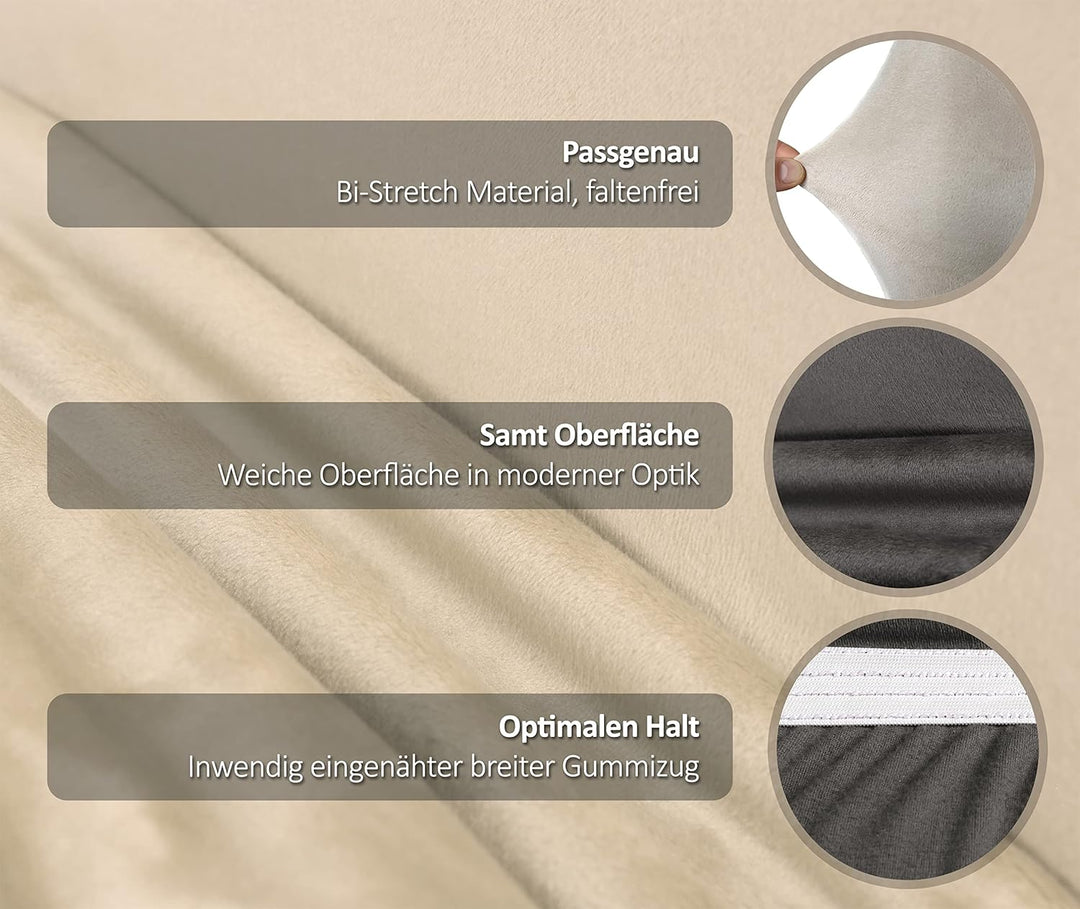 BEAUTEX 4er Set LEA Stuhlhusse, elastische Uni Stretch-Husse aus Samt Mikrofaser Farbe wählbar (Crem