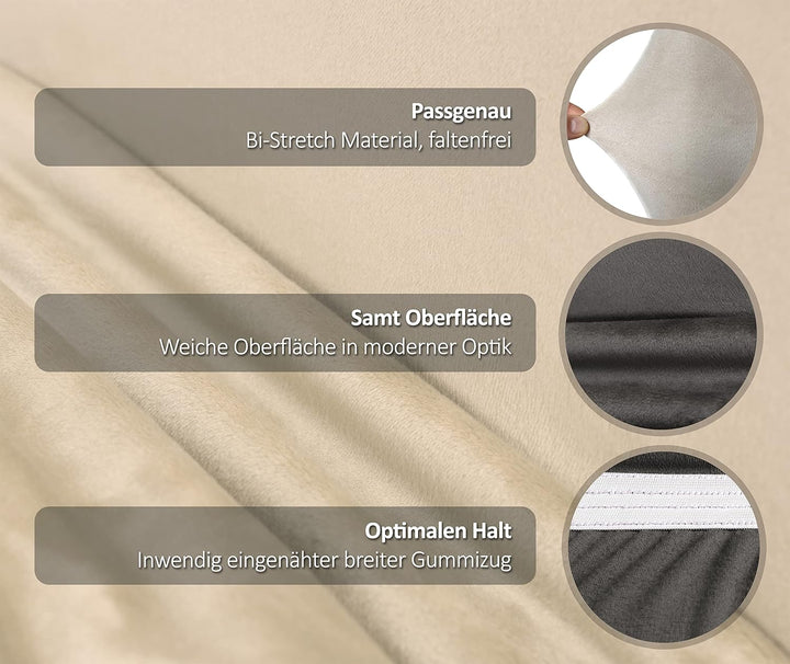 BEAUTEX 4er Set LEA Stuhlhusse, elastische Uni Stretch-Husse aus Samt Mikrofaser Farbe wählbar (Crem