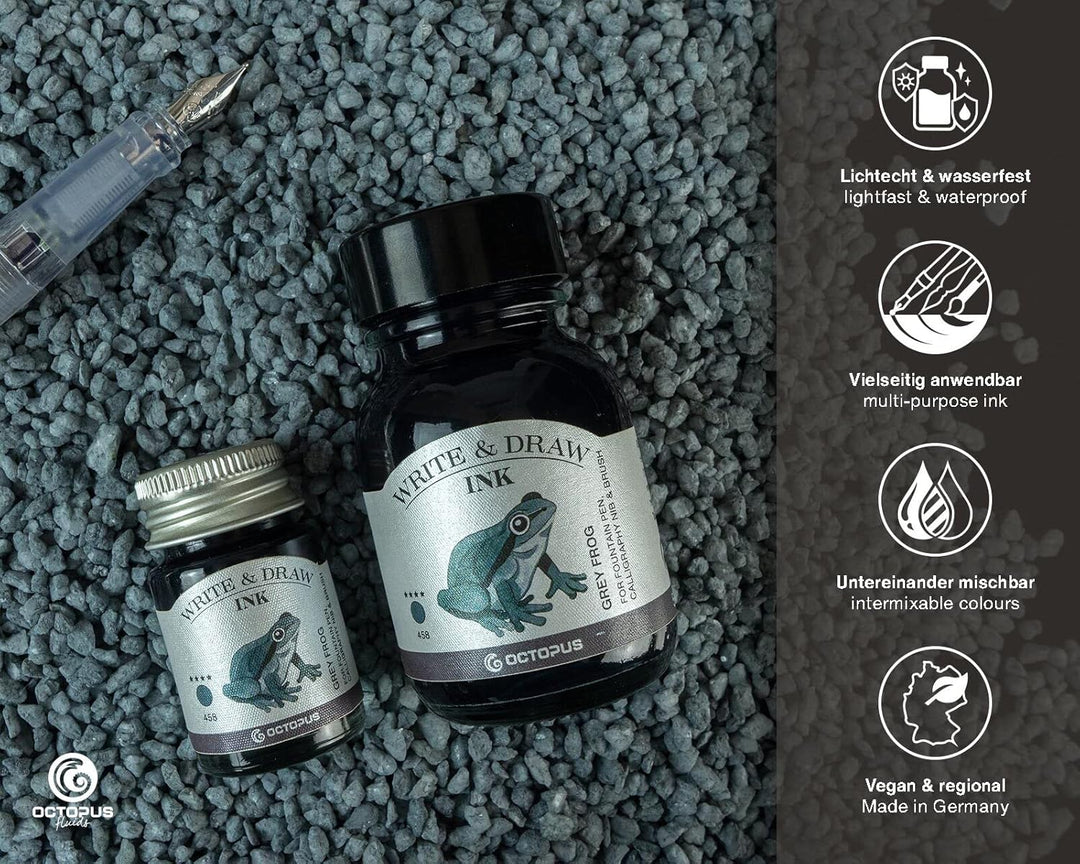 Octopus Write and Draw Ink 458 Grey Frog, wasserfeste Tinte zum Schreiben und Zeichen, kalligraphisc